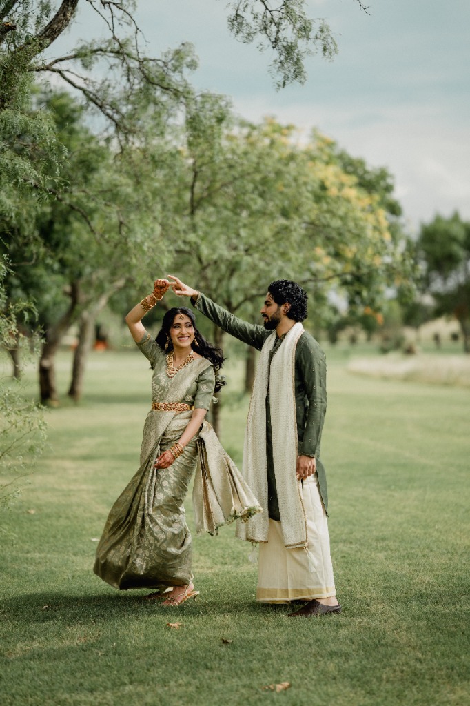 Sharvari and Nikhil dancing outdoors